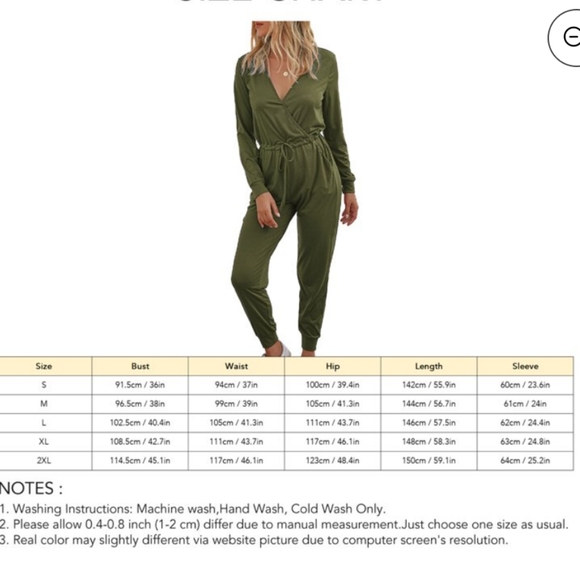 Jumpsuit with Long Sleeve Pants Elastic Drawstring Waist Pockets Women's 2XL - Picture 16 of 16